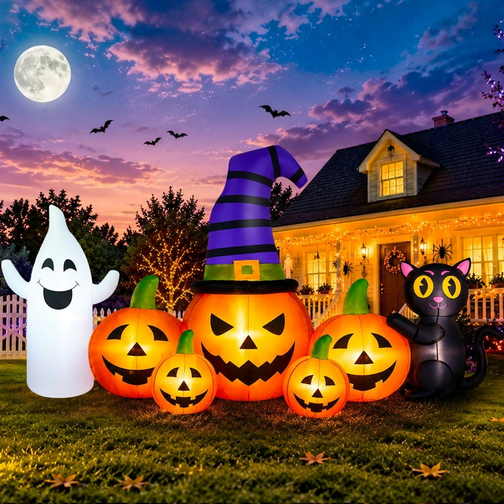 Yexmas 8-Foot Halloween Inflatable Pumpkin with Ghost and Black Cat: $48.98 Yexmas 8-Foot Halloween Inflatable Pumpkin with Ghost and Black Cat: $48.98