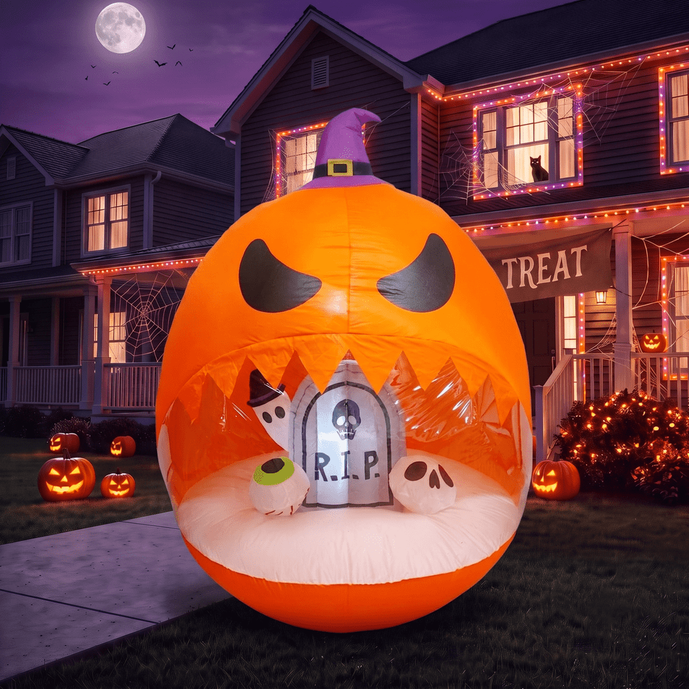 Glazina 6-Foot Halloween Inflatable Pumpkin and Ghost Tombstone Decoration: $40.99