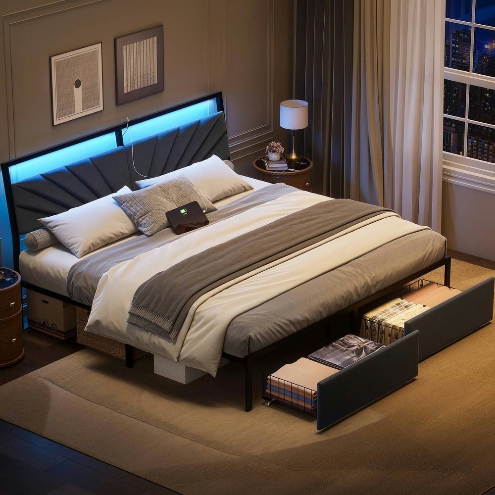 Gunaito King Platform Bed Frame with Upholstered Headboard and Drawers: $139.39 Gunaito King Platform Bed Frame with Upholstered Headboard and Drawers: $139.39