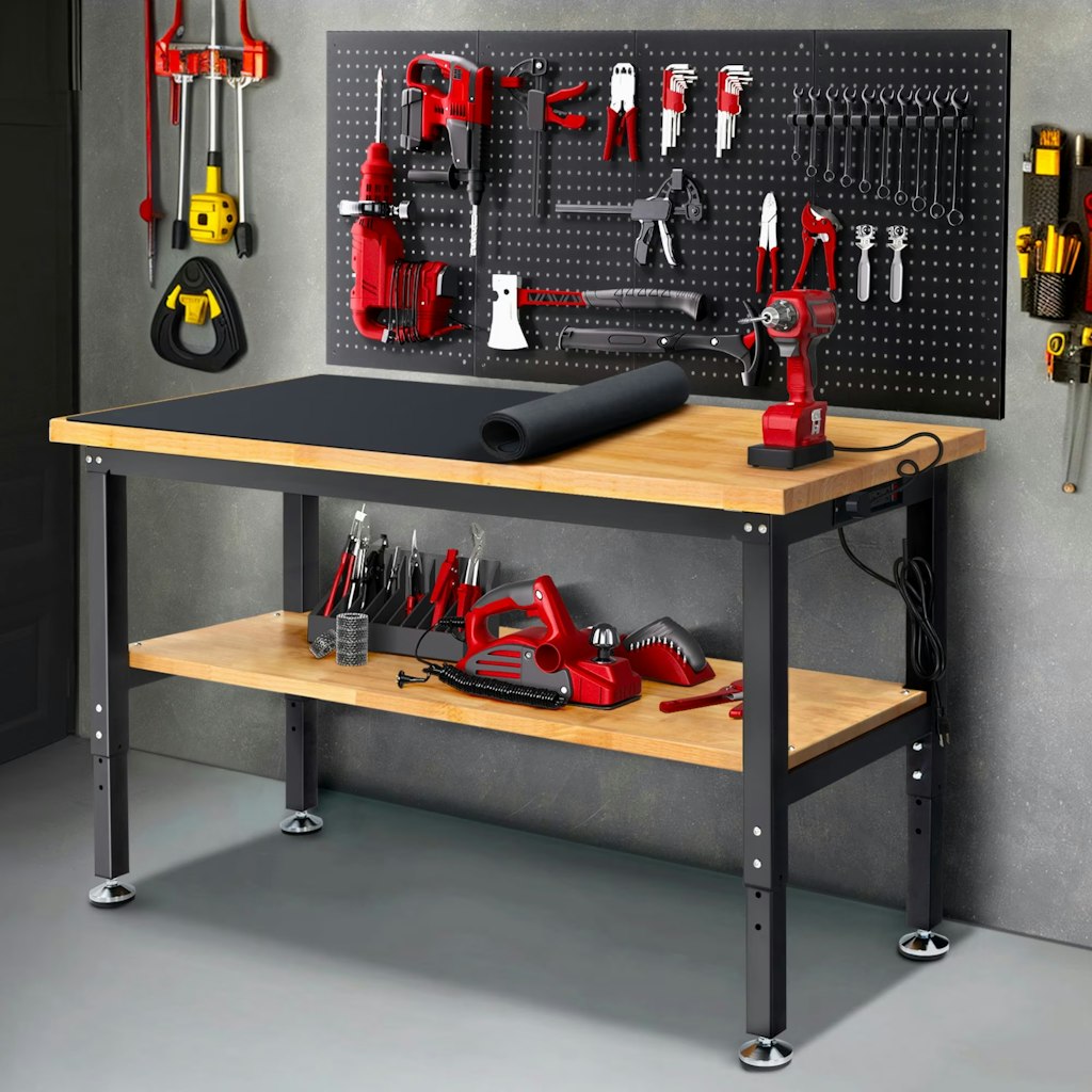 Enjoywood 60" 2-Tier Wood Workbench w/ Storage Pegboards: $171 Enjoywood 60" 2-Tier Wood Workbench w/ Storage Pegboards: $171