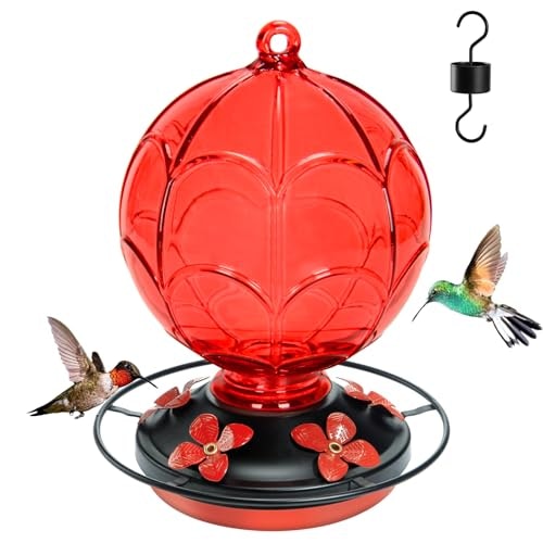 Jarkyfine 26-Ounce Glass Hummingbird Feeder: $12.30