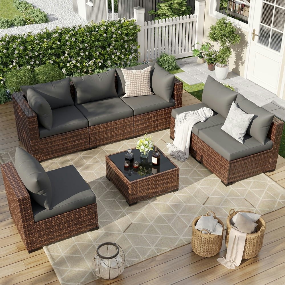 Elposun 7-Piece Outdoor Wicker Patio Furniture Set: $281.85 Elposun 7-Piece Outdoor Wicker Patio Furniture Set: $281.85