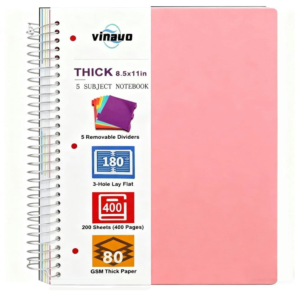 8.5" x 11" 5-Subject College Ruled Spiral Notebook: $12.99