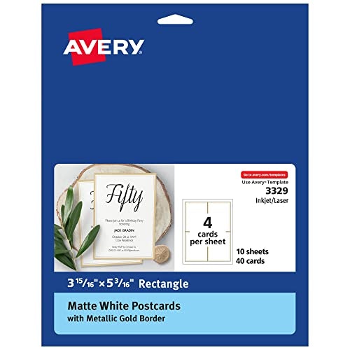 Avery 3-15/16" x 5-3/16" Metallic Gold Border Postcards 40-Pack: $14.40