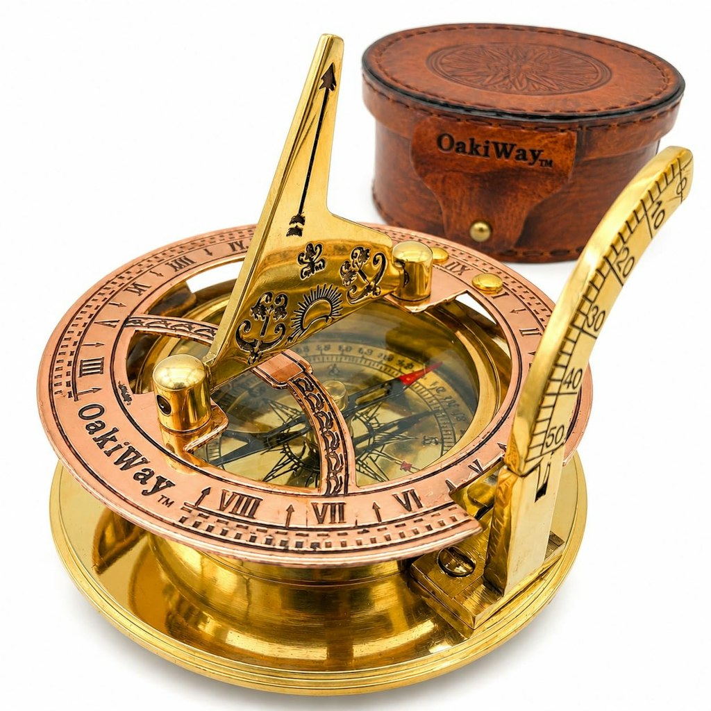 OakiWay Brass Sundial Compass w/ Leather Case: $32 OakiWay Brass Sundial Compass w/ Leather Case: $32