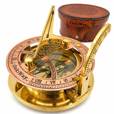 OakiWay Brass Sundial Compass w/ Leather Case for $32 + free shipping
