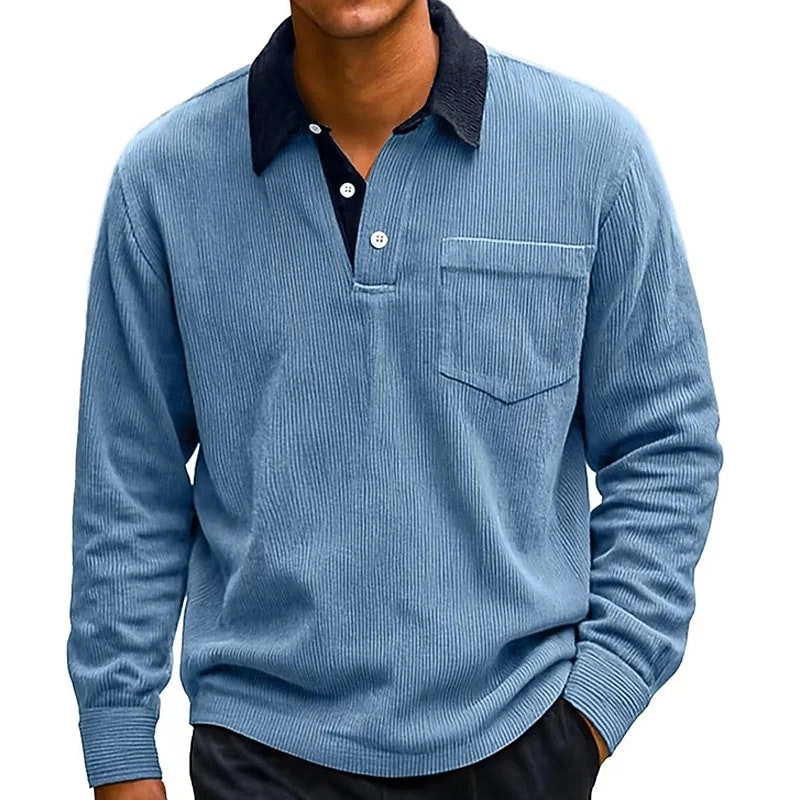 Men's Corduroy Colorblock Lapel Polo Shirt: 2 for $18 Men's Corduroy Colorblock Lapel Polo Shirt: 2 for $18