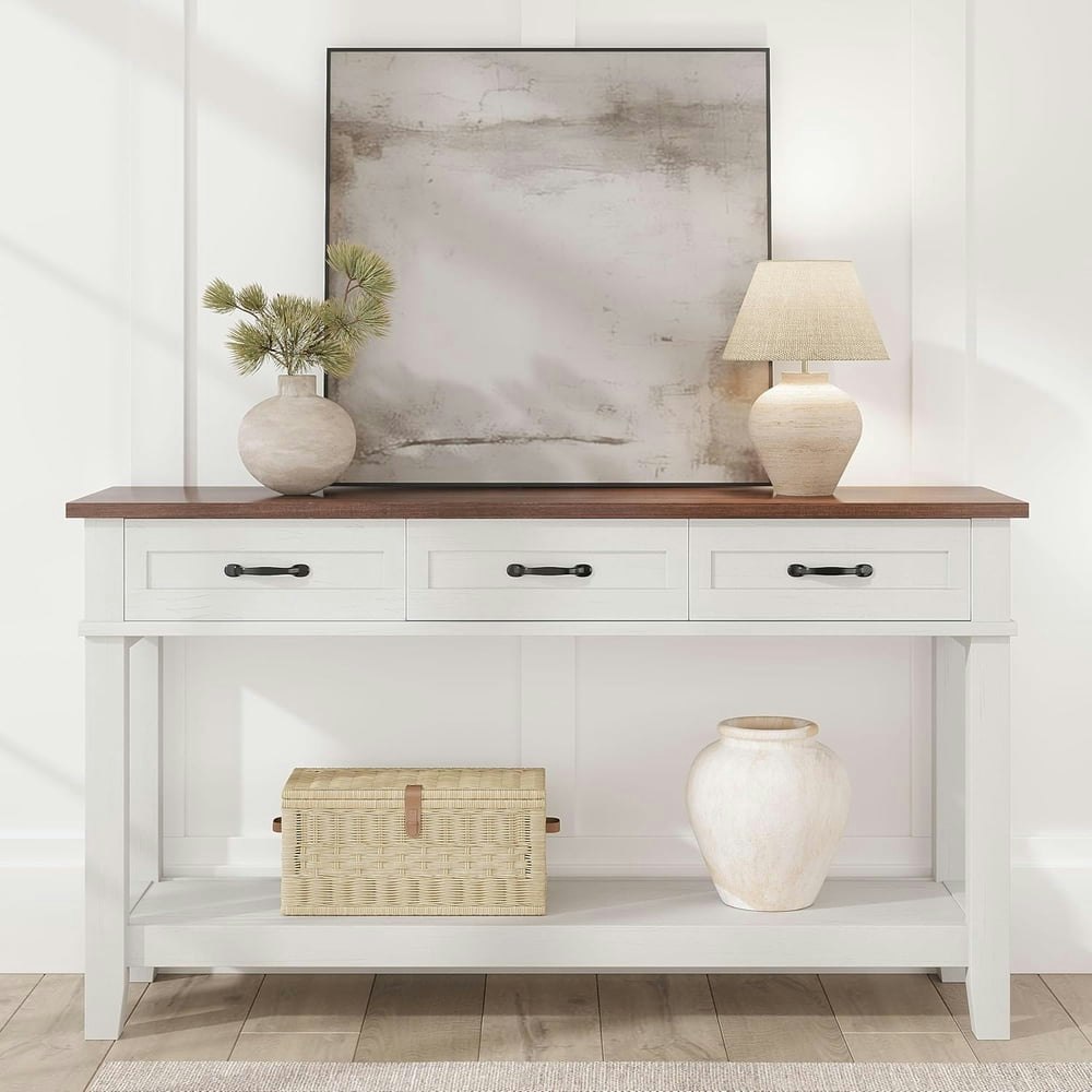 Farmhouse 3-Tier Console Table with 3 Drawers: $96.66 Farmhouse 3-Tier Console Table with 3 Drawers: $96.66