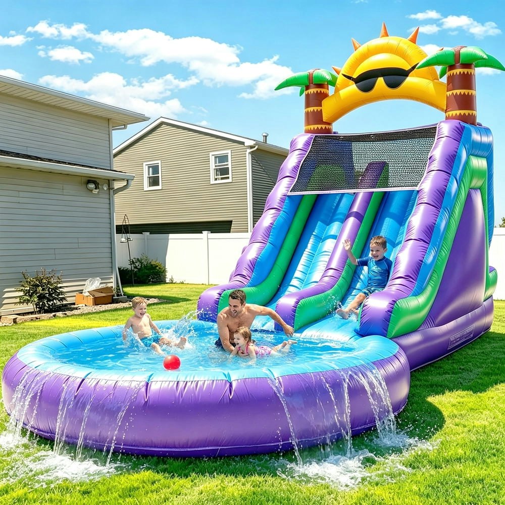 Relunch 26-Foot Commercial PVC Inflatable Double Water Slide with Blower and Splash Pool: $1,006.05