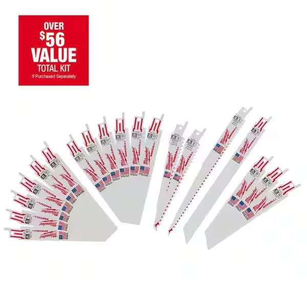 Milwaukee Sawzall 19-Piece Wood & Metal Cutting Bi-Metal Reciprocating Saw Blade Set: $20
