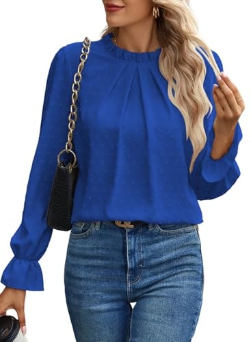 Spriolim Women's Swiss Dot Ruffle Crewneck Long Sleeve Blouse: $19.99 Spriolim Women's Swiss Dot Ruffle Crewneck Long Sleeve Blouse: $19.99