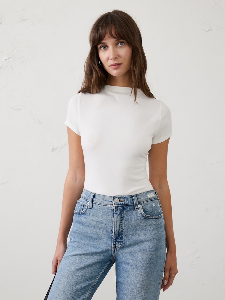 Jersey Mock-Neck T-Shirt: $25 Jersey Mock-Neck T-Shirt: $25