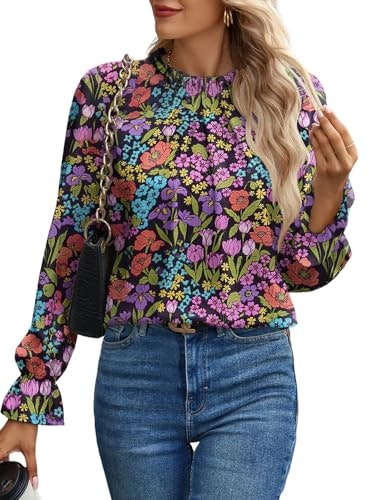 Spriolim Women's Long Sleeve Floral Ruffle Blouse: $19.99 Spriolim Women's Long Sleeve Floral Ruffle Blouse: $19.99