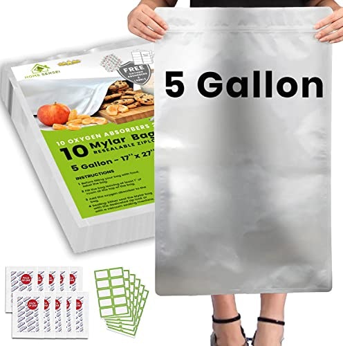 5-Gallon Mylar Food Storage Bags and Oxygen Absorbers 10-Pack: $32.98 5-Gallon Mylar Food Storage Bags and Oxygen Absorbers 10-Pack: $32.98