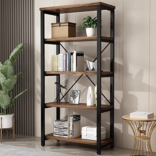 Ay-Aoyuan 5-Tier Solid Wood and Metal Bookshelf: $184.45