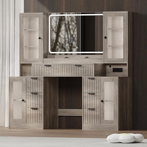 55-inch Fluted Makeup Vanity Desk with Mirror and Lights: $271.99 55-inch Fluted Makeup Vanity Desk with Mirror and Lights: $271.99
