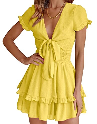 Prettygarden Women's Boho Floral Tiered Bow Mini Dress: $40.48 Prettygarden Women's Boho Floral Tiered Bow Mini Dress: $40.48