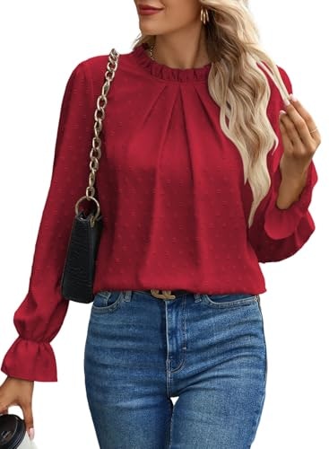 Spriolim Women's Swiss Dot Ruffle Crewneck Long Sleeve Blouse: $19.99 Spriolim Women's Swiss Dot Ruffle Crewneck Long Sleeve Blouse: $19.99