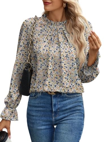 Spriolim Women's Floral Ruffle Neck Long Sleeve Blouse: $19.99