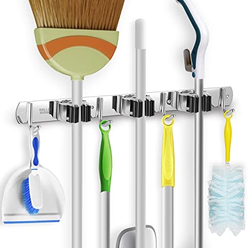 Imillet Wall-Mounted Stainless Steel Broom and Mop Organizer: $14.98 Imillet Wall-Mounted Stainless Steel Broom and Mop Organizer: $14.98