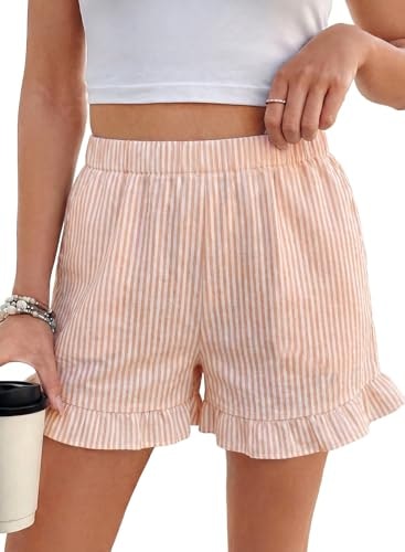 Evaless Women's Striped Ruffle Boxer Pajama Shorts: $12.98 Evaless Women's Striped Ruffle Boxer Pajama Shorts: $12.98