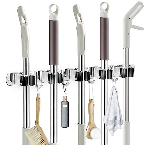 Imillet Wall-Mounted Stainless Steel Broom and Mop Organizer: $14.44 Imillet Wall-Mounted Stainless Steel Broom and Mop Organizer: $14.44