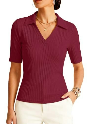 Prettywear Women's Half-Sleeve V-Neck Polo Shirt: $19.99 Prettywear Women's Half-Sleeve V-Neck Polo Shirt: $19.99