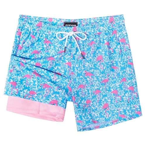 Surf Cuz Men's 5-Inch Swim Trunks with Compression Liner: $25.49