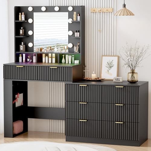 Boxaction 56.7-Inch Vanity Desk with Mirror and Lights: $209.09 Boxaction 56.7-Inch Vanity Desk with Mirror and Lights: $209.09