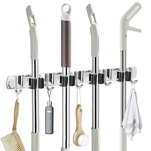 Imillet Wall-Mounted Stainless Steel Broom and Mop Organizer: $13.59