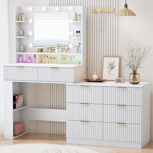 Boxaction 56.7-inch Vanity Desk with Mirror and Lights: $209.09 Boxaction 56.7-inch Vanity Desk with Mirror and Lights: $209.09