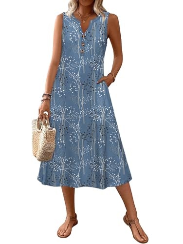 Zeagoo Sleeveless V-Neck Button Down Midi Dress: $24.21 Zeagoo Sleeveless V-Neck Button Down Midi Dress: $24.21