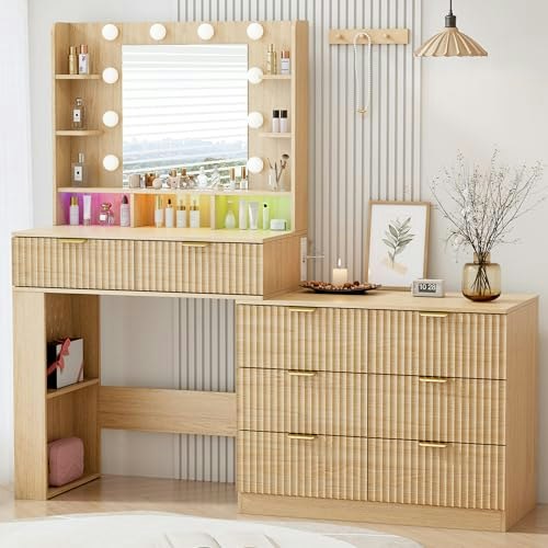 Boxaction 56.7-inch Vanity Desk with Mirror and Lights: $209.09