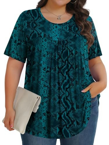 Tencede Women's Plus Size Short Sleeve Crew Neck Tunic 4X: $16.99