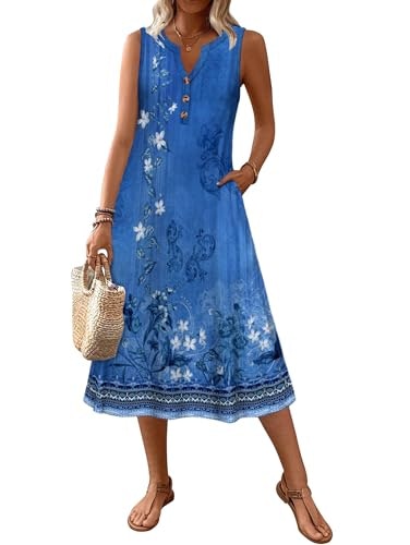 Zeagoo Women's Sleeveless V-Neck Tunic Midi Dress: $24.21 Zeagoo Women's Sleeveless V-Neck Tunic Midi Dress: $24.21