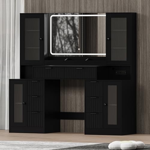 55-inch Fluted Makeup Vanity Desk with Mirror and Lights: $271.98 55-inch Fluted Makeup Vanity Desk with Mirror and Lights: $271.98