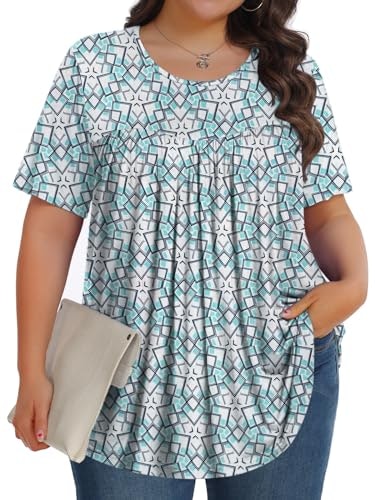 Tencede Women's Plus Size Short Sleeve Crew Neck Tunic 1X: $16.99