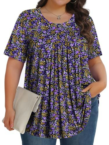 Tencede Women's Plus Size Short Sleeve Crew Neck Tunic Blouse 4X: $16.99