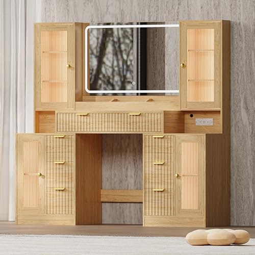 55-inch Fluted Makeup Vanity Desk with Mirror and Lights: $271.99 55-inch Fluted Makeup Vanity Desk with Mirror and Lights: $271.99