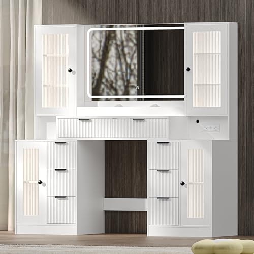 55-inch Fluted Makeup Vanity Desk with Mirror and Lights: $271.98 55-inch Fluted Makeup Vanity Desk with Mirror and Lights: $271.98