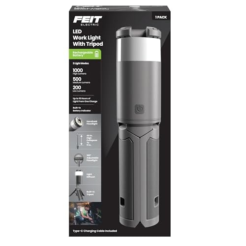 Feit Electric WORK1000/TRIPOD/BAT 1,000-Lumen Rechargeable LED Work Light with Tripod Stand: $46.36 Feit Electric WORK1000/TRIPOD/BAT 1,000-Lumen Rechargeable LED Work Light with Tripod Stand: $46.36