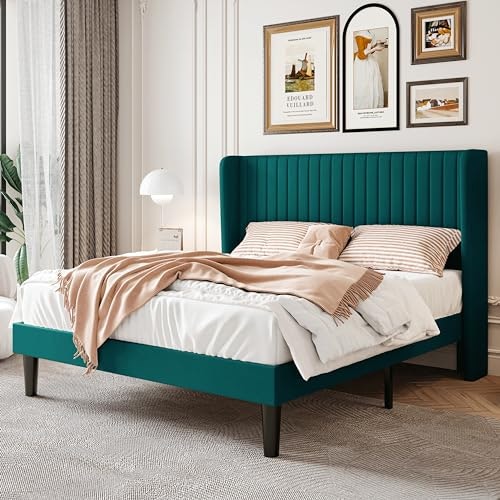 Sha Cerlin Queen Tufted Velvet Wingback Bed Frame: $149.92