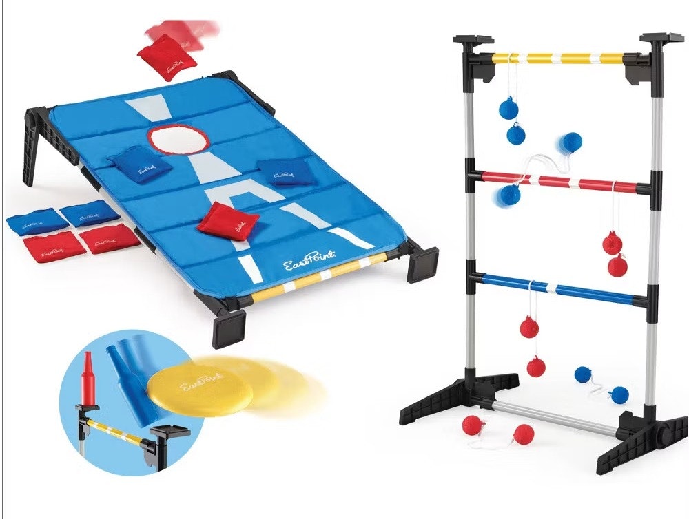EastPoint 3-in-1 Cornhole, Ladderball & Bottle Smash Outdoor Game: $17