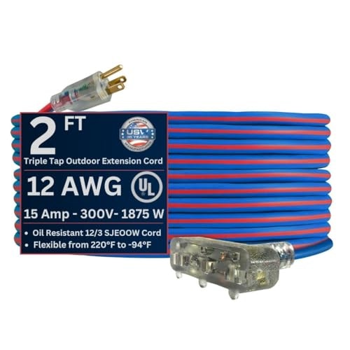 US Wire and Cable 12/3 2-Foot Triple Tap Extreme Cold Weather Extension Cord: $17.99