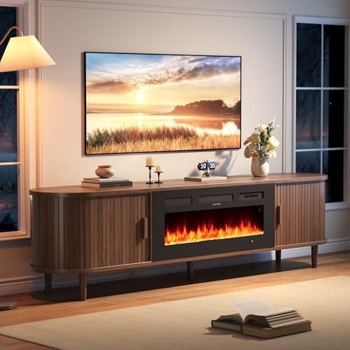 OneBlis 70-Inch Mid-Century Modern Fireplace TV Stand: $233.97
