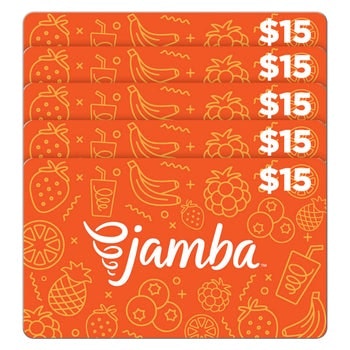 Five $15 Jamba Gift Cards ($75 Value): $60 Five $15 Jamba Gift Cards ($75 Value): $60