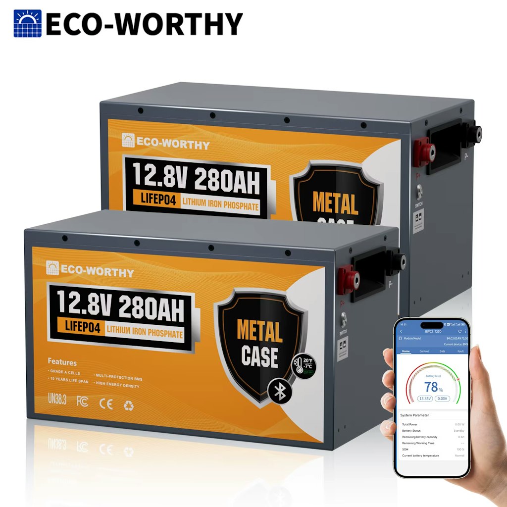 Eco-Worthy 12V 280Ah LiFePO4 Battery 2-Pack: $508