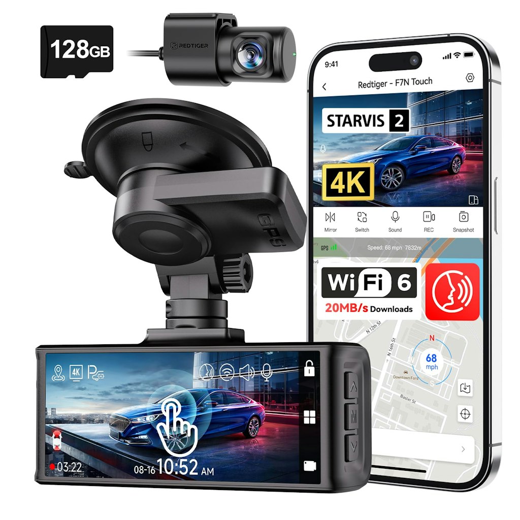 RedTiger F7N Touch 4K Front & Rear Dashcam: $120