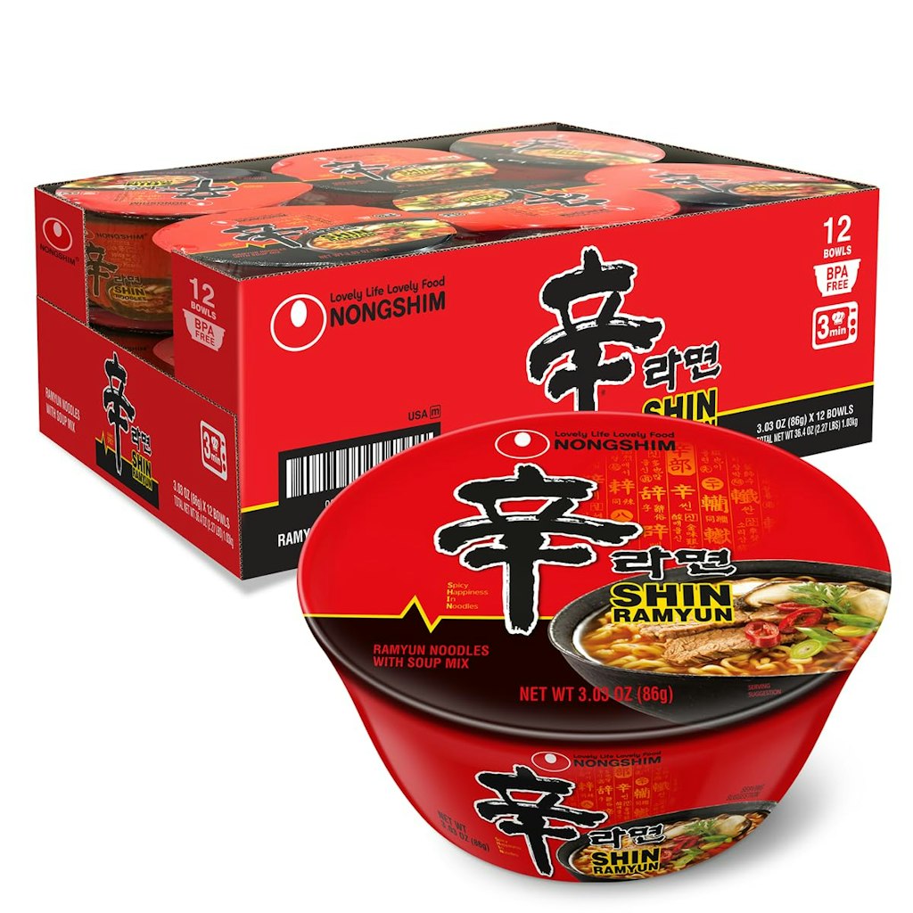 Nongshim Shin Ramyun Beef Bowl Noodles 12-Pack: $10