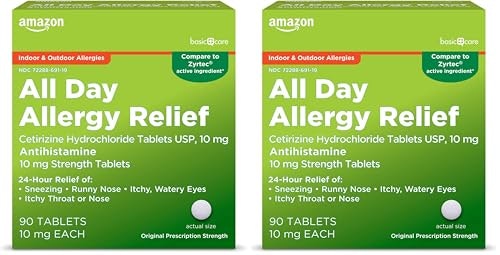 Amazon Basic Care Cetirizine Hydrochloride 10mg Allergy Tablets 180-Count: $9.32